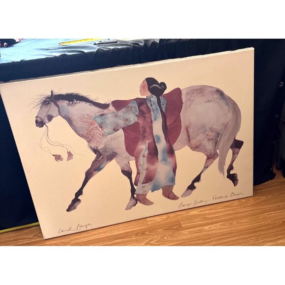 Carol Grigg Canvas Print Holding Down Windrunner Cherokee Artist Signed 38"x26" - Picture 2 of 9